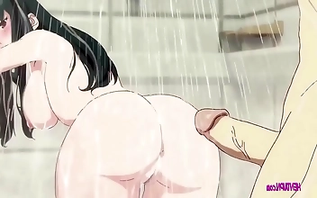Japanese Cutie Can't Resist Her Lover's Big Tool And They Hook Up In The Bathroom For Some Hot Hentai Action!