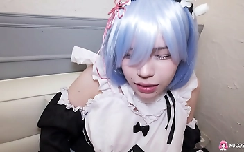 Jav Sensation: Asian Maid Miu Akino Pleasures Herself With A Dildo On The Couch