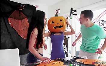 Mommy's Little Secret: Stepmom Tia Cyrus Gets Stuck in a Pumpkin on Halloween with Johnny's Big Dick to the Rescue!